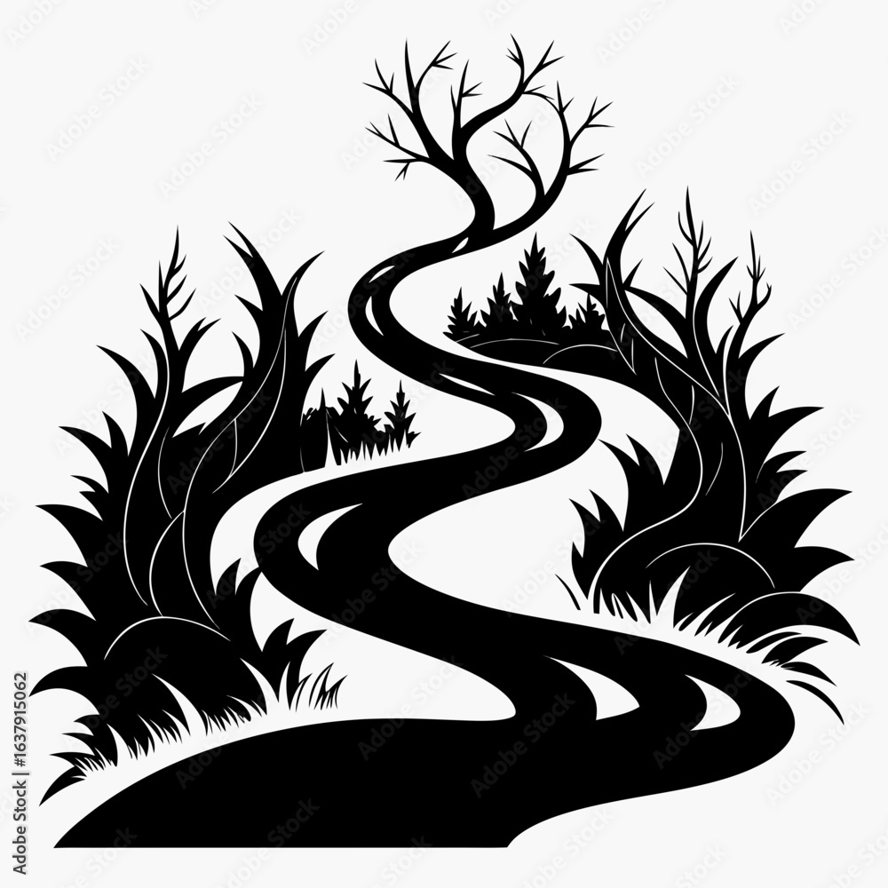 Obraz premium Winding Thicket vector clean black silhouette design white background