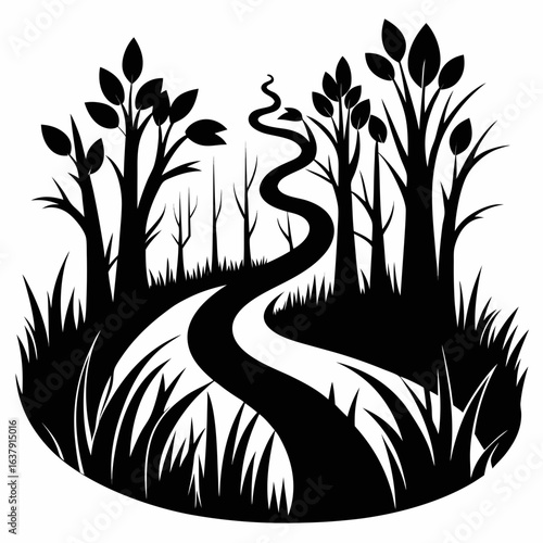 Winding Thicket vector clean black silhouette design white background