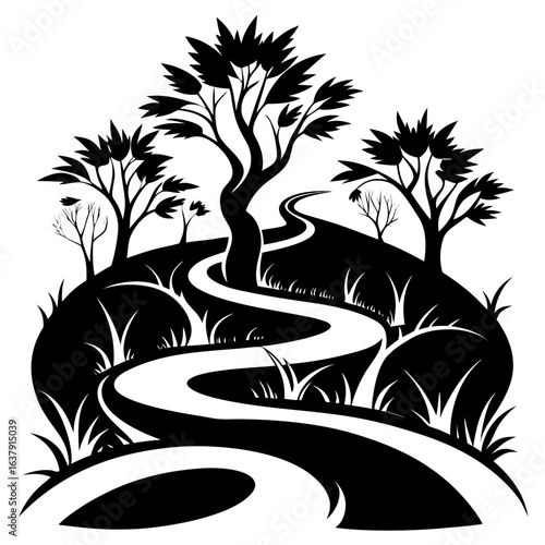 Winding Thicket vector clean black silhouette design white background