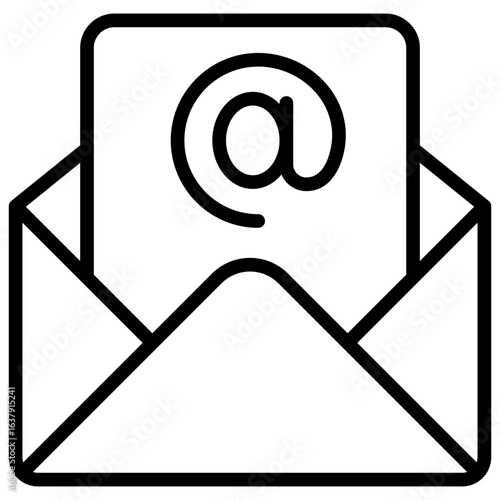 Email Message Outline Icon Design Vector - Envelope with @ symbol, representing email, mail, or online communication