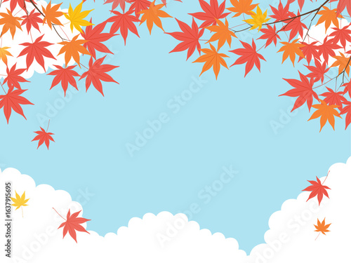 紅葉と青空の背景フレーム_ベクターイラスト