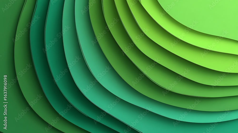 Fototapeta premium Colored paper curved green 3d abstract background .