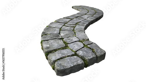 Winding Stone Path Mossy Cobblestones Garden Walkway