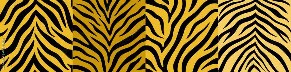 Fototapeta premium Seamless yellow tiger stripe patterns backgrounds for fashion and design