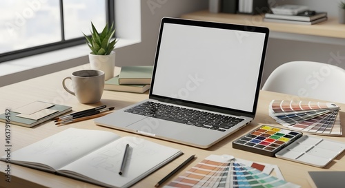 Modern Creative Workspace with Laptop and Design Tools