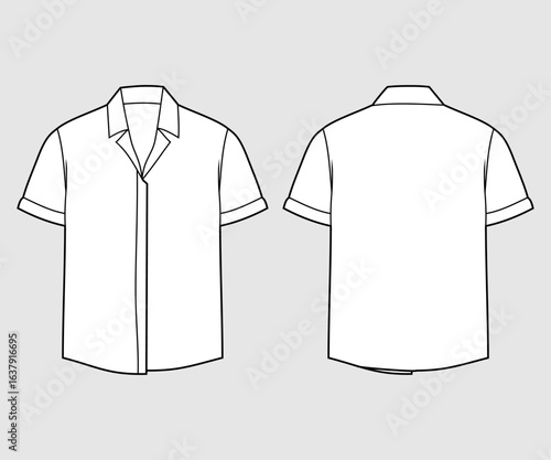 Shirt Flat Sketch Front and Back View for Fashion Design