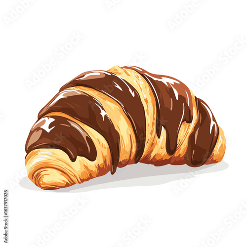 flat vector of a chocolate croissant with flaky layers and melted filling