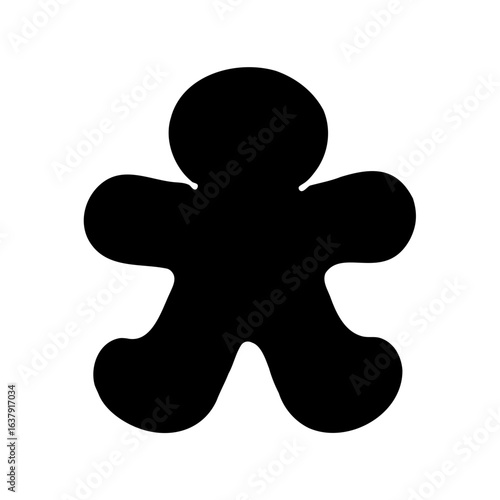 Abstract black gingerbread man figure with rounded limbs on white background