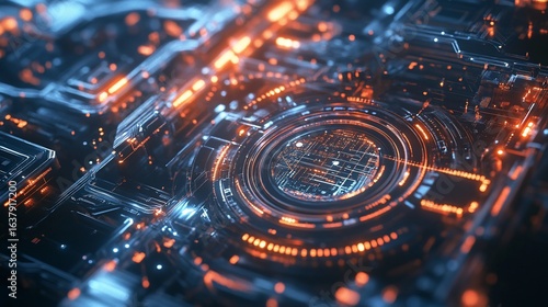 Futuristic digital data shield with global connectivity and abstract design elements