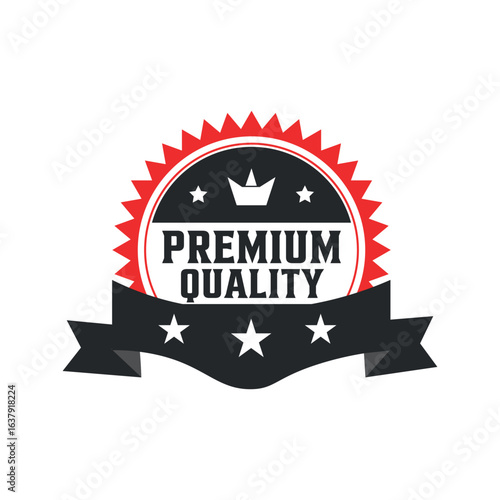 Premium Quality Red and Black Badge Vector Design on White Background

