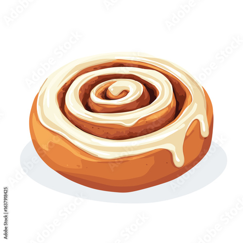 flat vector of a cinnamon roll with glaze spiraled on top, bakery sweet item