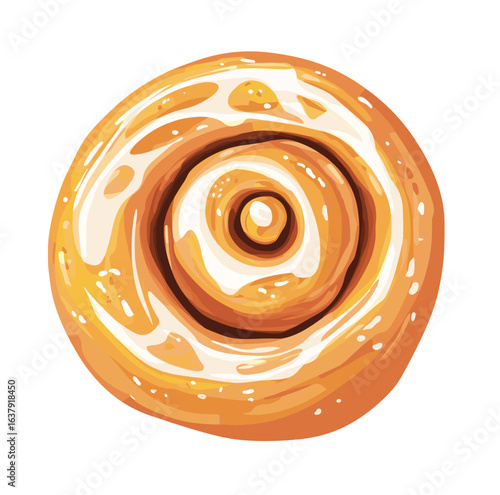 flat vector of a cinnamon roll with glaze spiraled on top, bakery sweet item