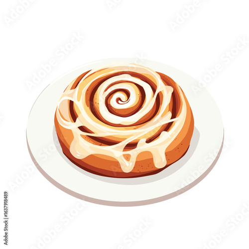 flat vector of a cinnamon roll with glaze spiraled on top, bakery sweet item