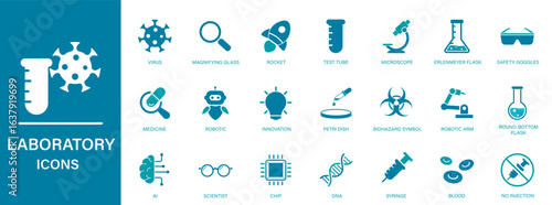 Laboratory icon for scientific research, biotechnology, science and technology, medical.