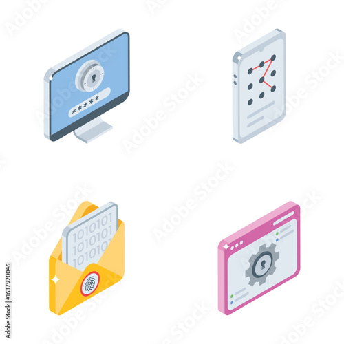 Download our latest collection of security and gdpr services isometric icons