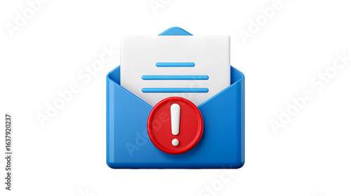 Blue Envelope with Important Message Alert Notification 3D Icon