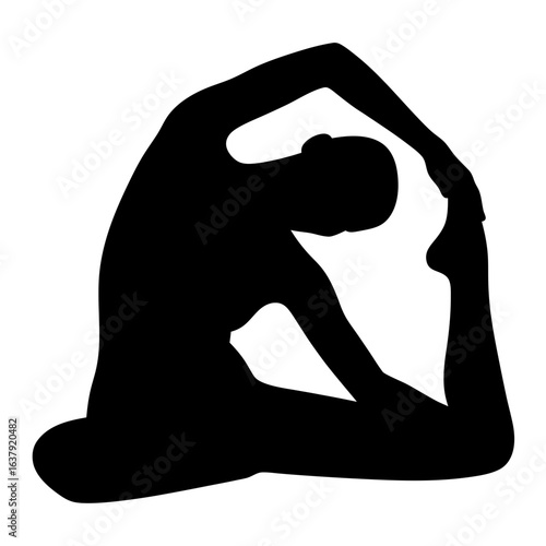 Silhouette of a woman practicing yoga in the king pigeon pose