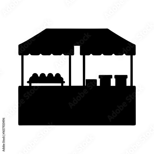 Black silhouette of a vendor's market stall with visible products displayed