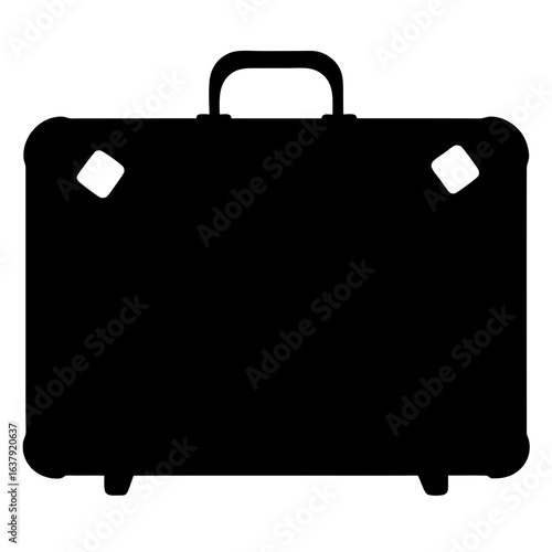 Silhouette of a vintage black suitcase or briefcase with handle and locks