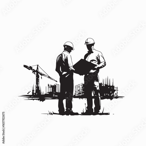 Architect and Engineer Construction Workers Silhouette Vector Illustration