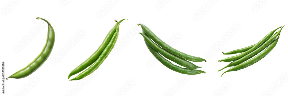 Set of raw green beans isolated on a transparent background Set of raw green beans isolated on a transparent background