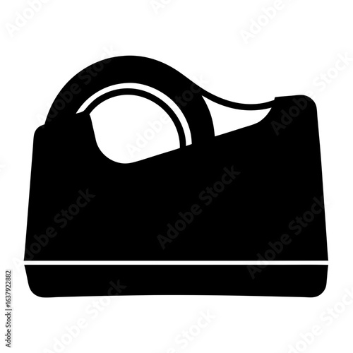 Black and white illustration of tape dispenser with curved handle design