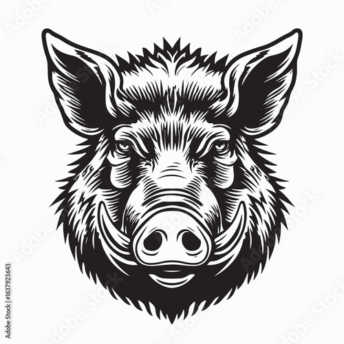 Strength Wild boar head vector illustration on white background.