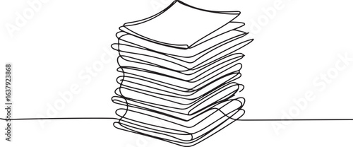 Continuous Line Art Stack of Paper Sheets Documents Pile Vector Illustration