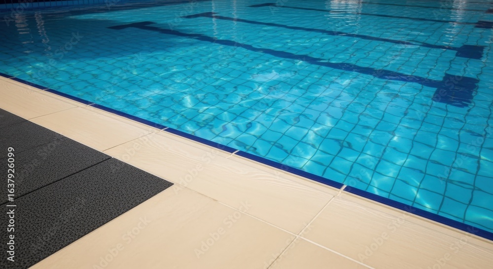 Obraz premium Inviting swimming pool with pristine turquoise water and surrounding tiling, perfect for recreation and fitness promotions
