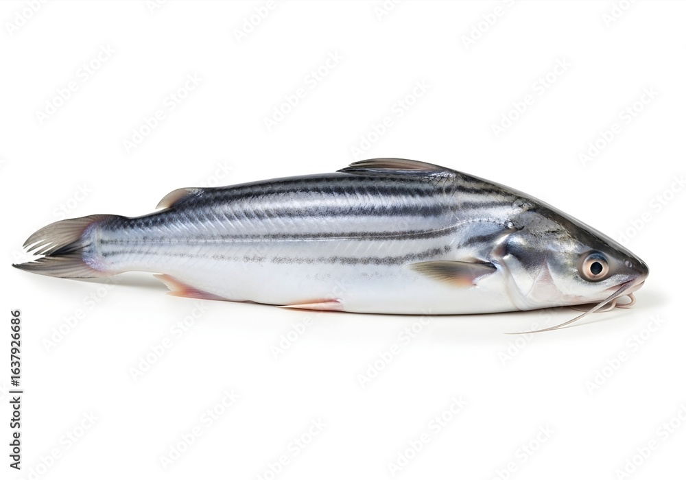 Fototapeta premium River catfish fresh striped fish white background studio shot