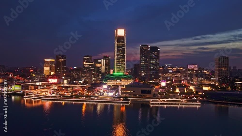 Wallpaper Mural 4K real time Aerial view of The West Bund in Xuhui district, Shanghai at night. Torontodigital.ca