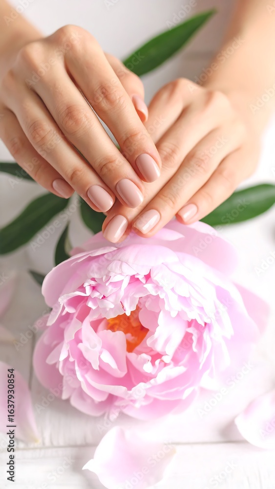 Fototapeta premium Soft feminine hands and flower