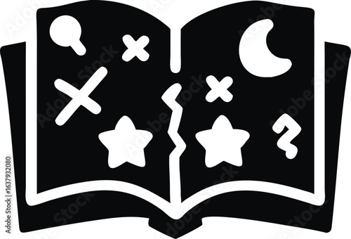 Open spooky spellbook with floating magical symbols and glowing effects isolated on white background isolated on transparent background