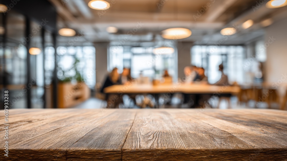 Empty Wooden Table Surface with Blurred Office Background, Ideal for Product Mockups and Presentations Empty Wooden Table Surface with Blurred Office Background, Ideal for Product Mockups and Presentations