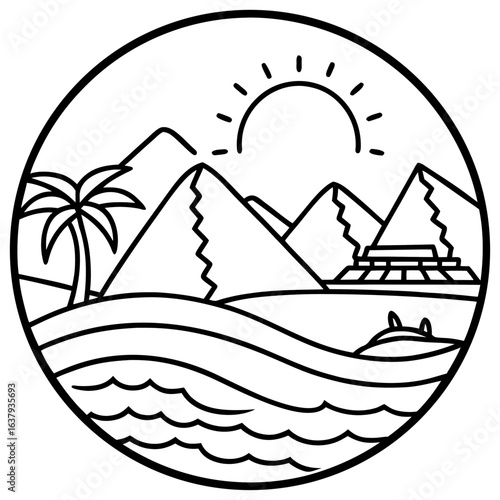 Nile River line art vector