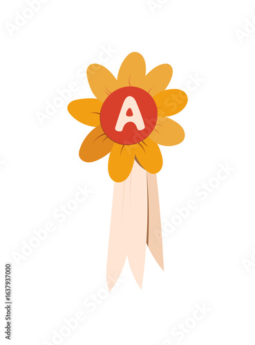 letter A flower decoration icon, school badge or patch, victory award