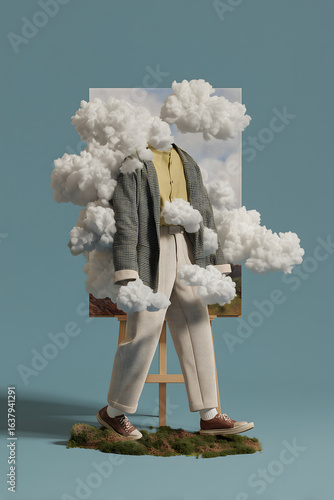 Man Blending into Painted Landscape – Surreal Hyperrealism