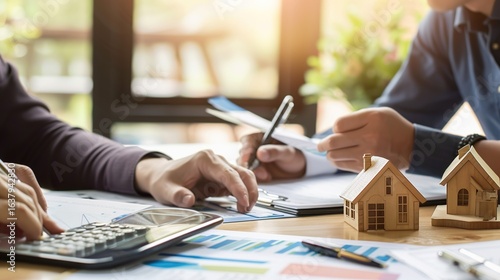 Real estate agents calculate mortgage loans and financing plans for clients.