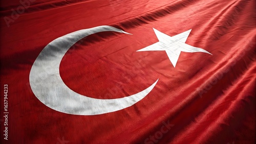 Close up of the turkish flag with a crescent moon and star