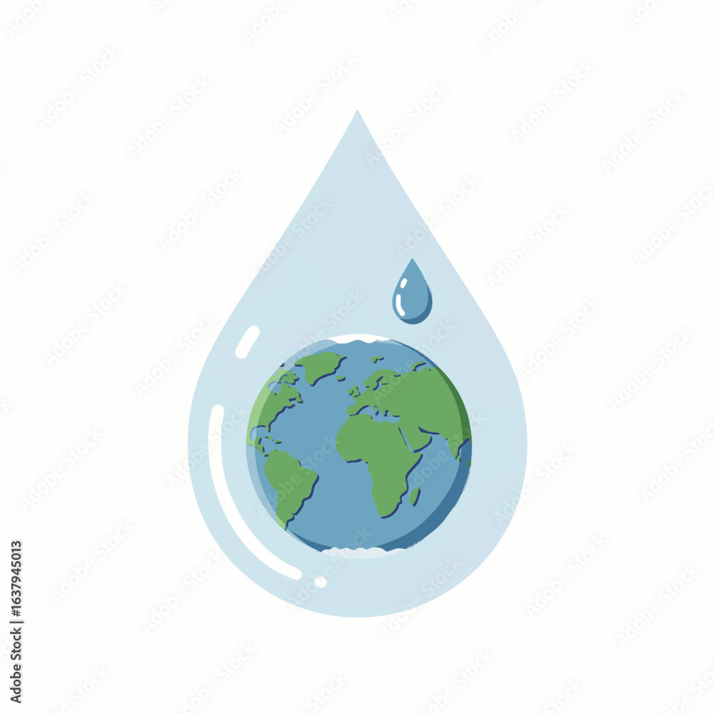Obraz premium This conceptual illustration depicts our fragile planet Earth encapsulated within a pristine water droplet, symbolizing global water conservation and environmental sustainability efforts.