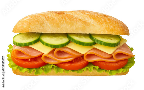 Fresh Grilled Panini Sandwich with Cheese, Ham, and Vegetables on Transparent Background