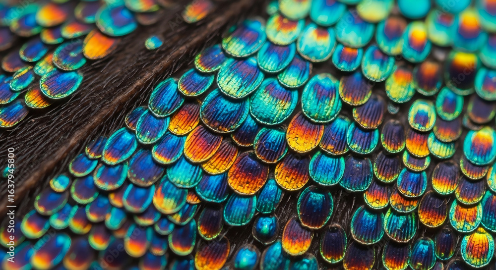 Obraz premium Iridescent feathers background in macro detail