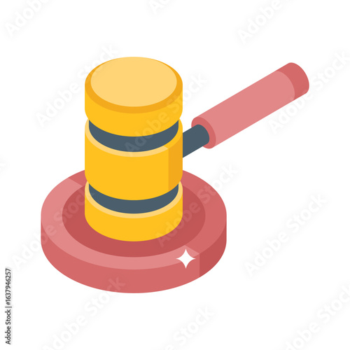 A captivating isometric style icon of courtroom gavel