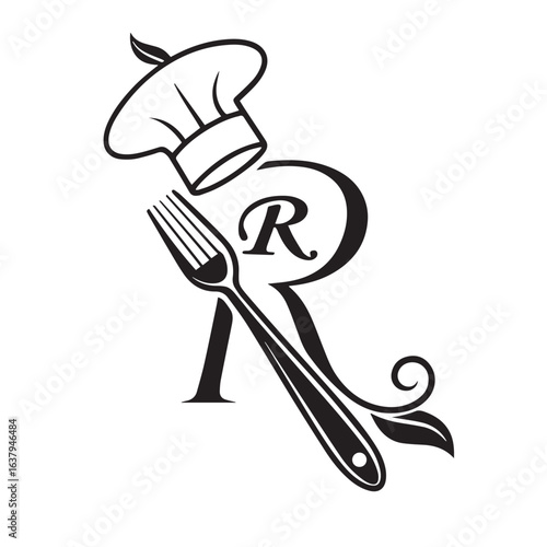 Restaurant logo with fork and hut
