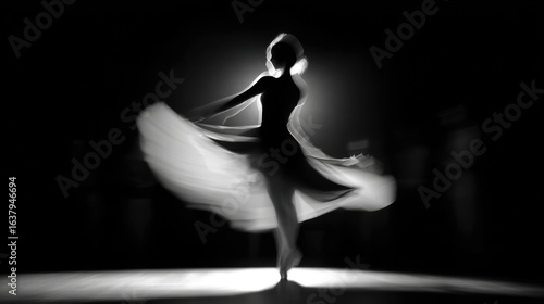 dancer spinning dark stage monochrome