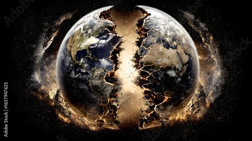 Fototapeta Naklejka Na Ścianę i Meble -  Shattered planet earth amidst cosmic destruction.