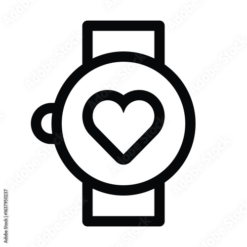 Outline smartwatch icon for wearable device and connected time