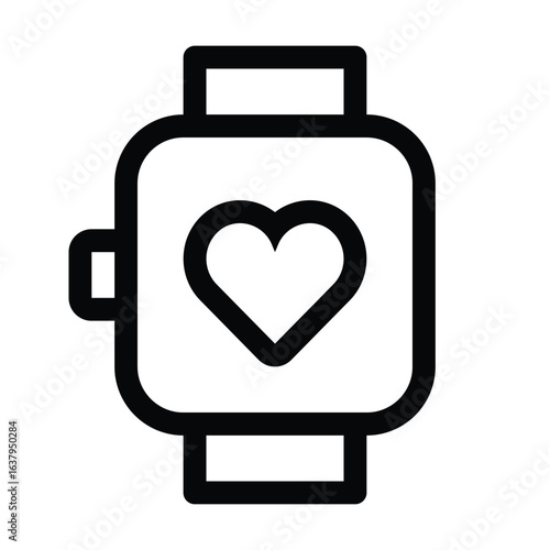 Outline smartwatch icon for wearable device and connected time