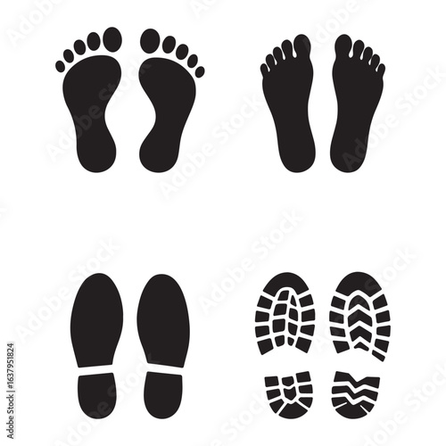 footprints silhouette icons set illustration