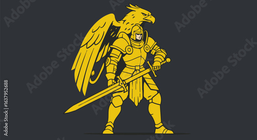 Golden Warrior with Sword and Wings Illustration
